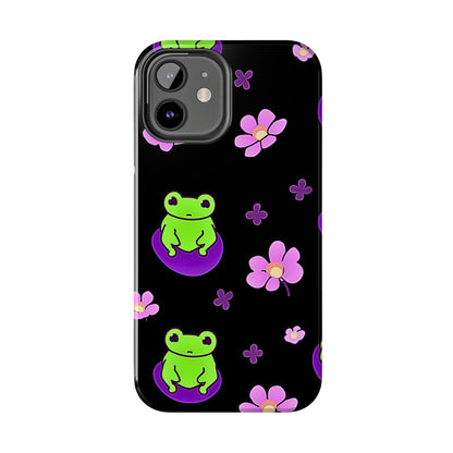 Cute Frog & Pink Flowers Pattern Style Tough Phone Case | Animals
