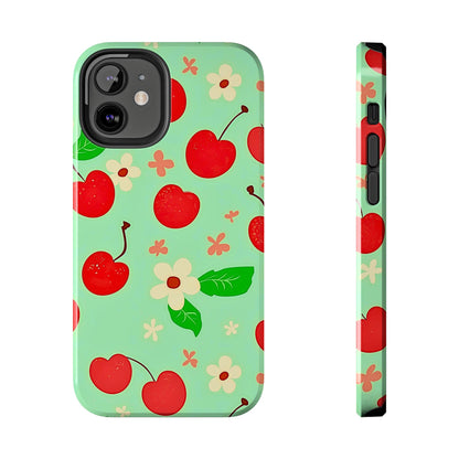 Cute Cherry Flower Pattern Mint Tough Phone Case | Aesthetic