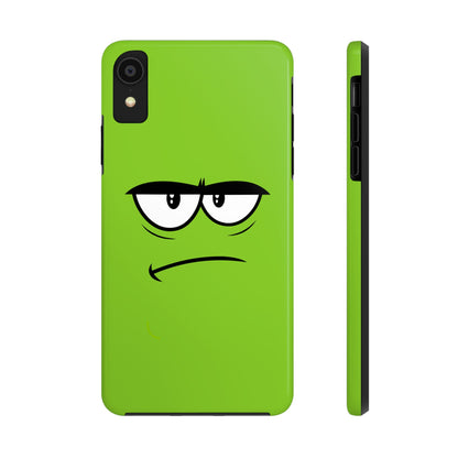 Grumpy Mood Face Green Background Funny Expression Tough Phone Case | Funny