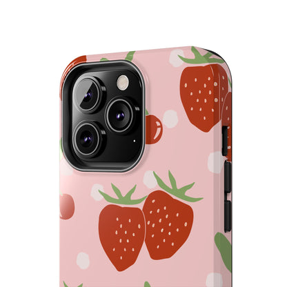 Cute Pink and Red Cherry and Strawberry Tough Phone Case | Food