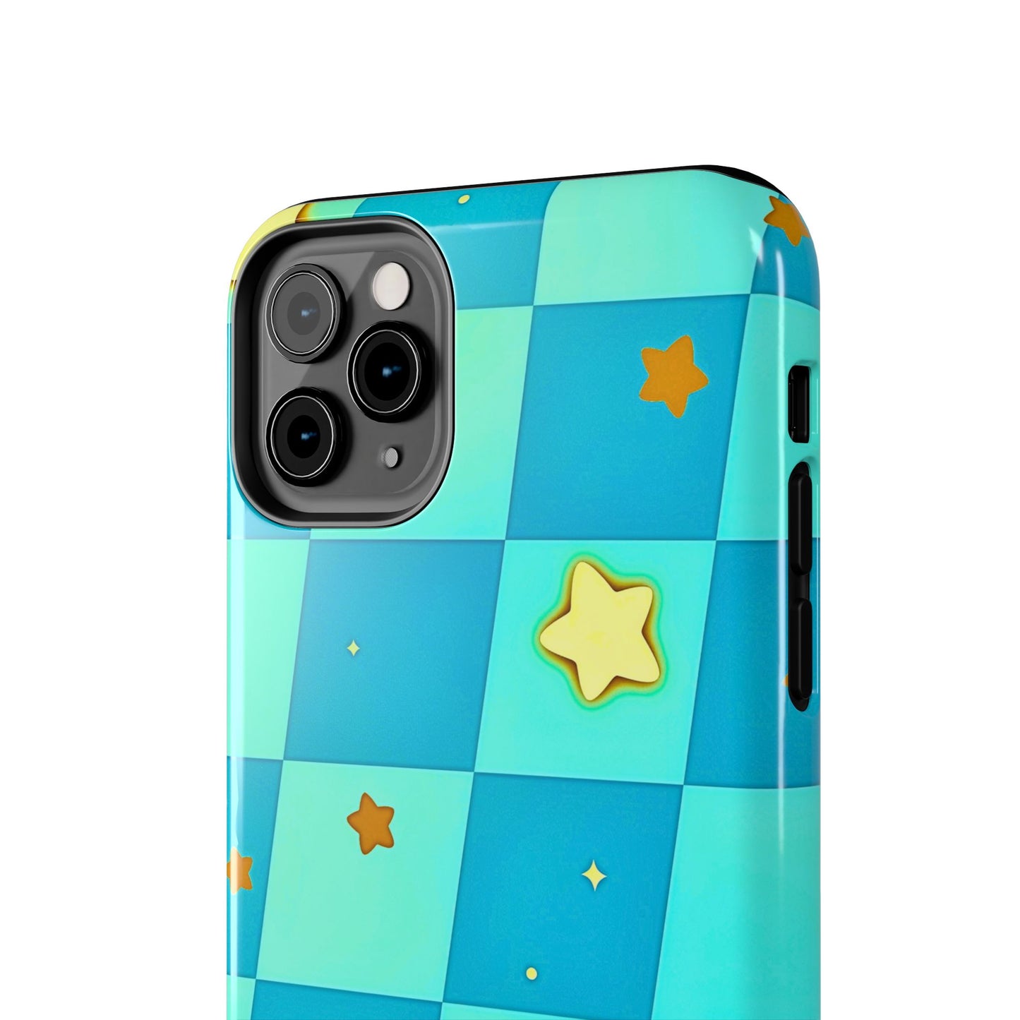 Vibrant Preppy Checkered Blue & Yellow Stars Tough Phone Case | Aesthetic