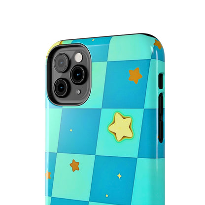 Vibrant Preppy Checkered Blue & Yellow Stars Tough Phone Case | Aesthetic