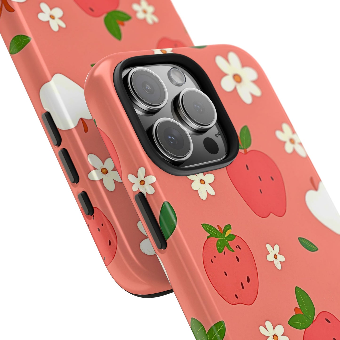 Strawberry Apple Flower Pattern Pink Tough Phone Case | Aesthetic