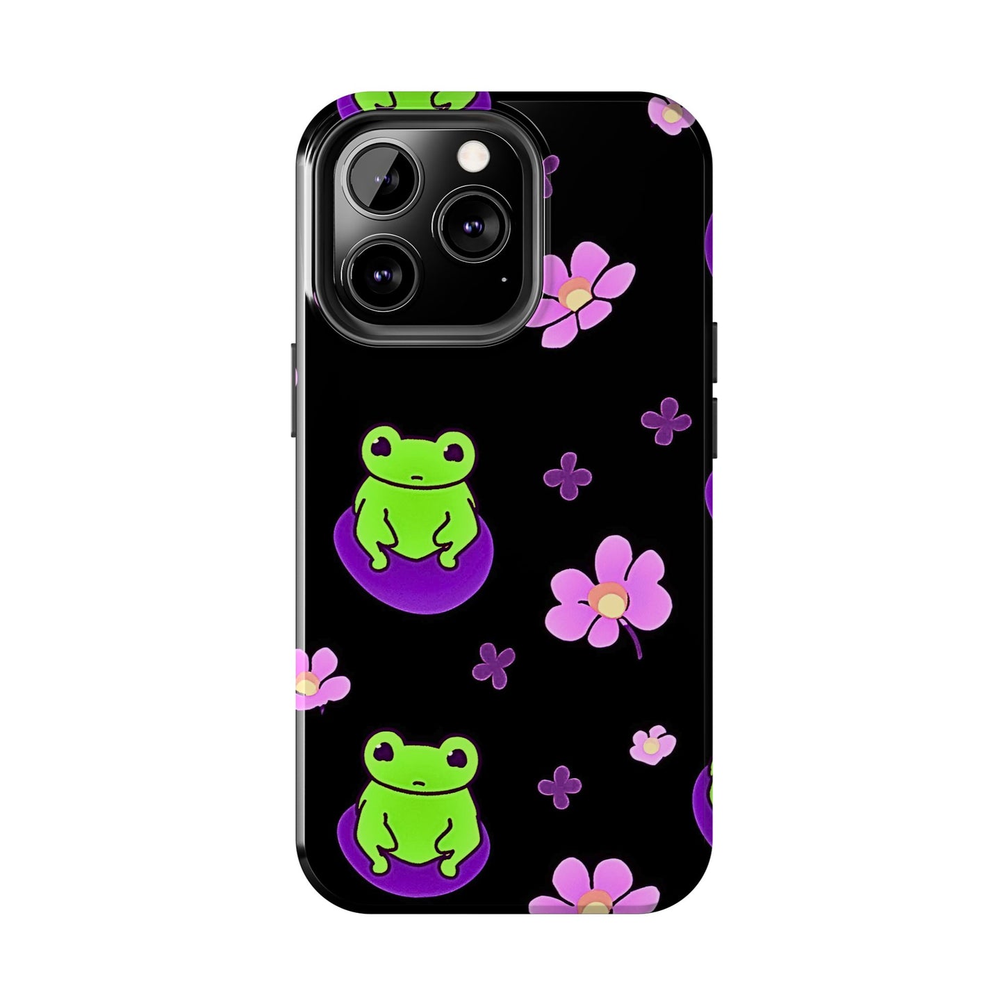 Cute Frog & Pink Flowers Pattern Style Tough Phone Case | Animals