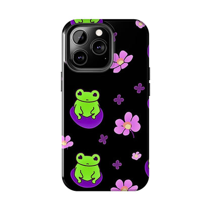 Cute Frog & Pink Flowers Pattern Style Tough Phone Case | Animals