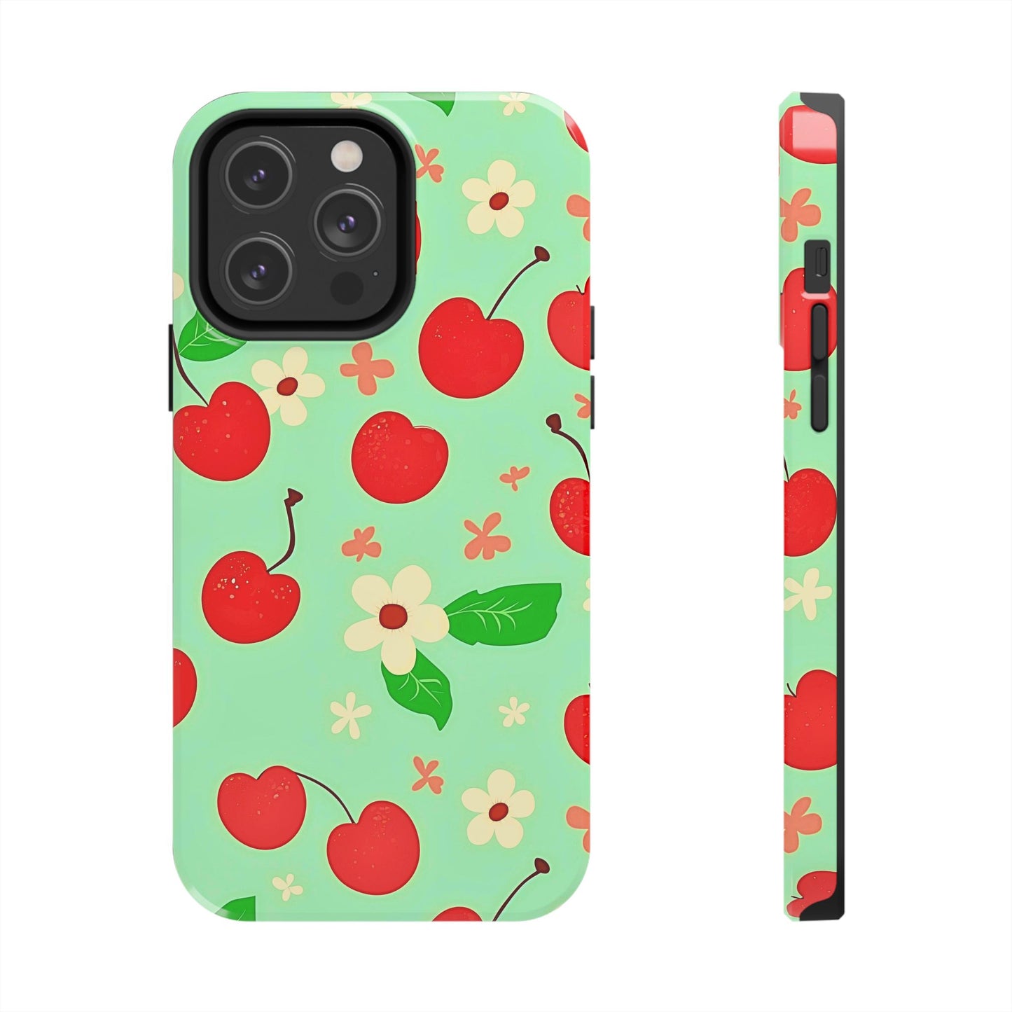 Cute Cherry Flower Pattern Mint Tough Phone Case | Aesthetic