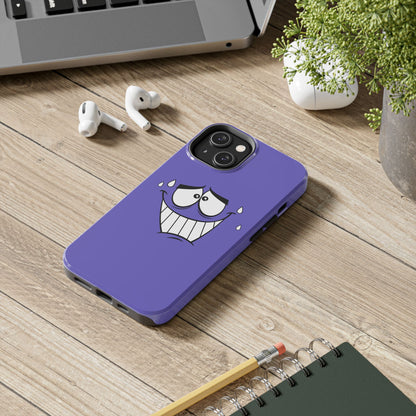 Awkward Nervous Cartoon Face Purple Background Tough Phone Case | Funny