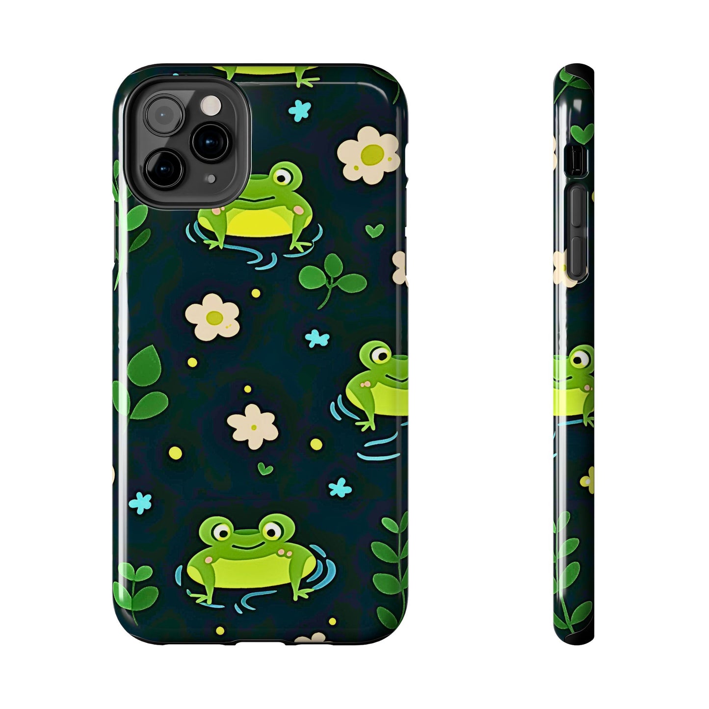Kawaii Froggy Pattern Black Tough Phone Case | Animals