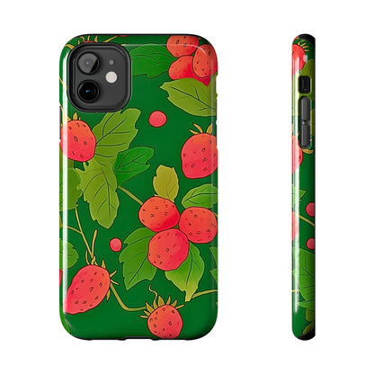 Dark Strawberry Pattern Preppy Tough Phone Case | Aesthetic