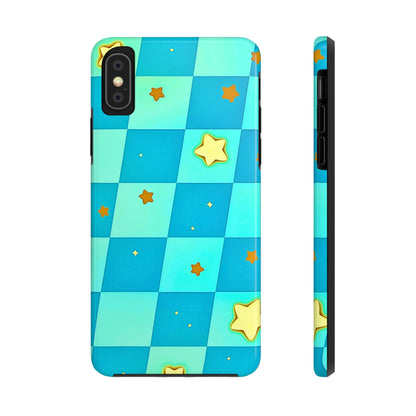 Vibrant Preppy Checkered Blue & Yellow Stars Tough Phone Case | Aesthetic
