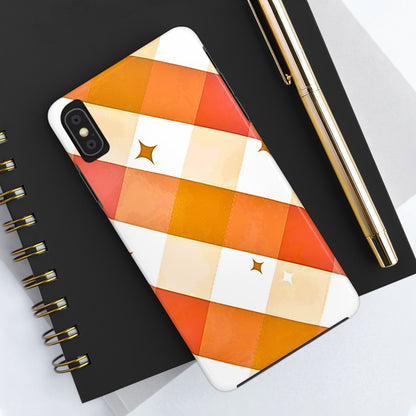 Pastel Orange & Pink Checkered Stars Tough Phone Case | Aesthetic