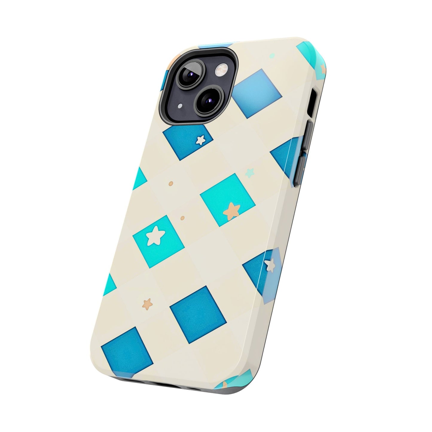Modern Preppy Checkered Teal Stars Tough Phone Case | Aesthetic