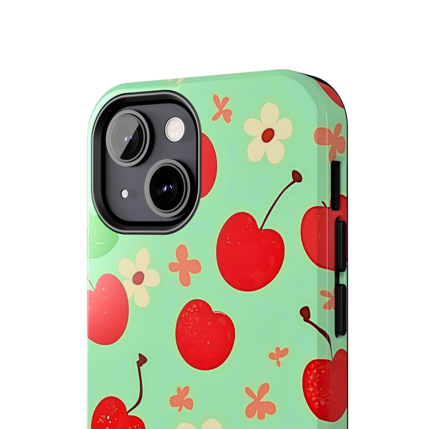 Cute Cherry Flower Pattern Mint Tough Phone Case | Aesthetic