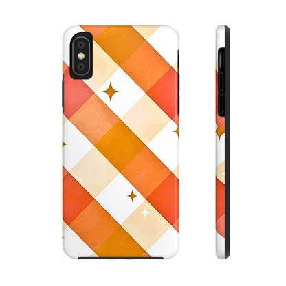 Pastel Orange & Pink Checkered Stars Tough Phone Case | Aesthetic