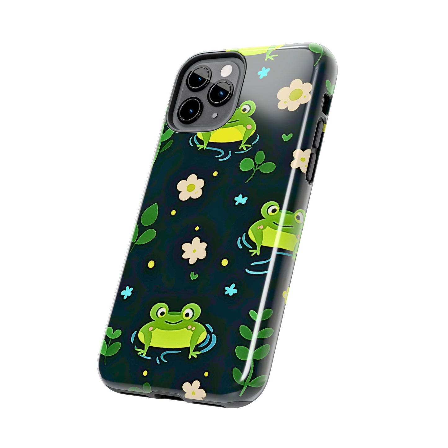 Kawaii Froggy Pattern Black Tough Phone Case | Animals