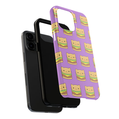 Kawaii Cat Burger Pattern Purple Background Cute Tough Phone Case | Food