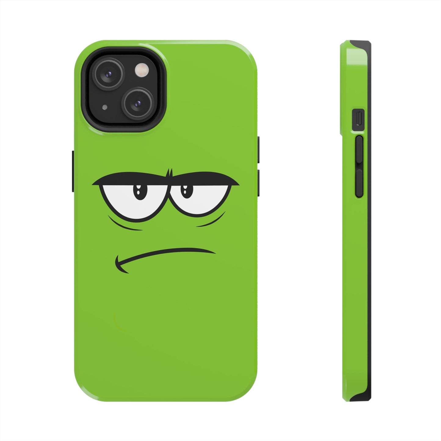 Grumpy Mood Face Green Background Funny Expression Tough Phone Case | Funny