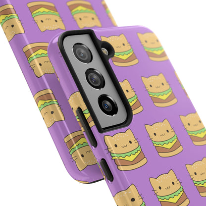 Kawaii Cat Burger Pattern Purple Background Cute Tough Phone Case | Food