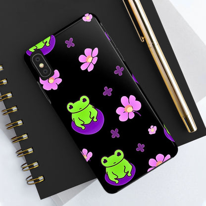 Cute Frog & Pink Flowers Pattern Style Tough Phone Case | Animals