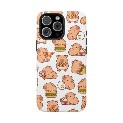 Cute Capybara Eating Pizza Ice Cream & Snacks Cartoon Food Tough Phone Case | Animals