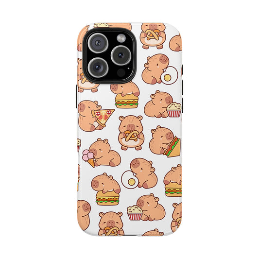 Cute Capybara Eating Pizza Ice Cream & Snacks Cartoon Food Tough Phone Case | Animals