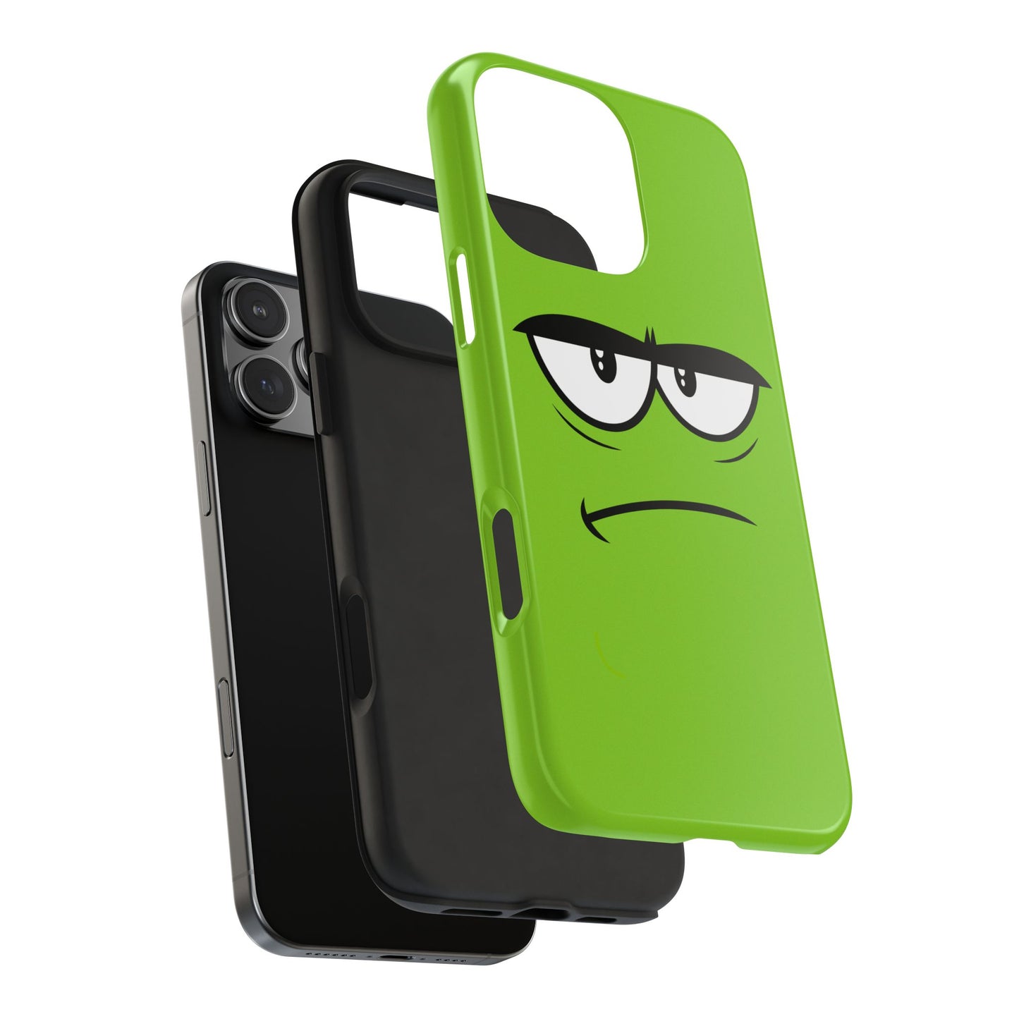 Grumpy Mood Face Green Background Funny Expression Tough Phone Case | Funny