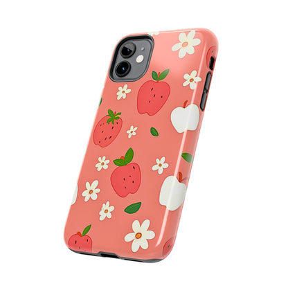 Strawberry Apple Flower Pattern Pink Tough Phone Case | Aesthetic