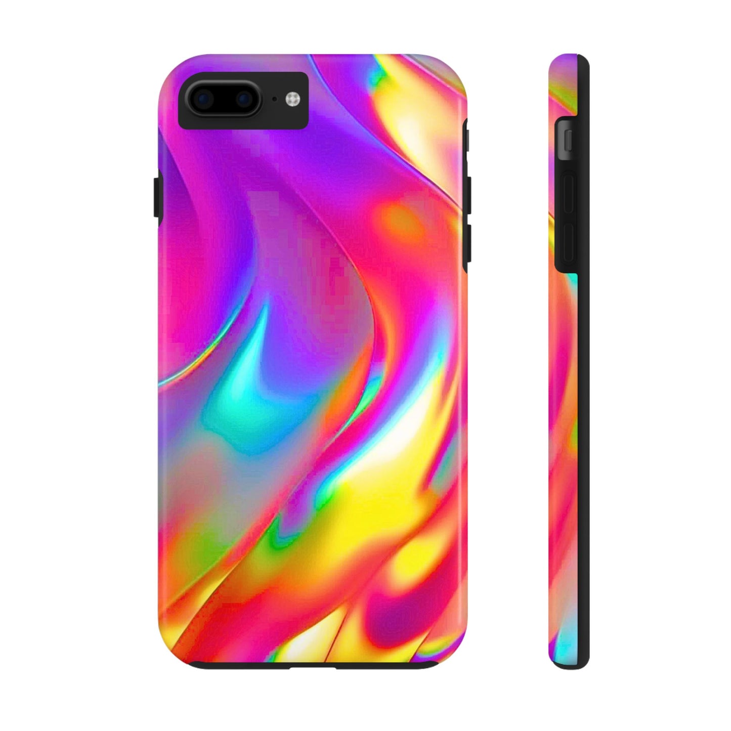 Funda resistente para teléfono con brillo metálico holográfico y estilo abstracto | Estética