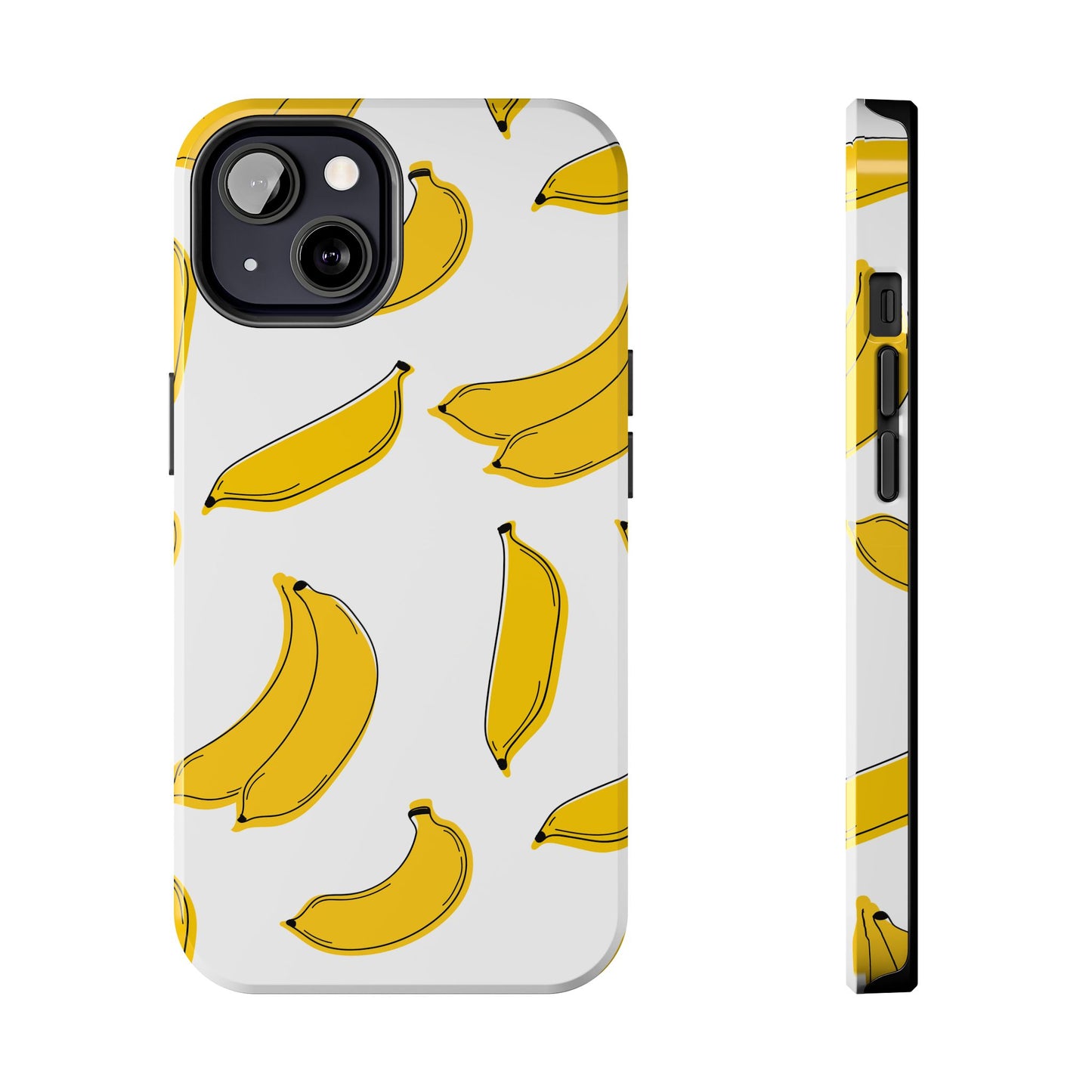 Bold Yellow Banana Pattern Minimal Line Art Tough Phone Case | Food