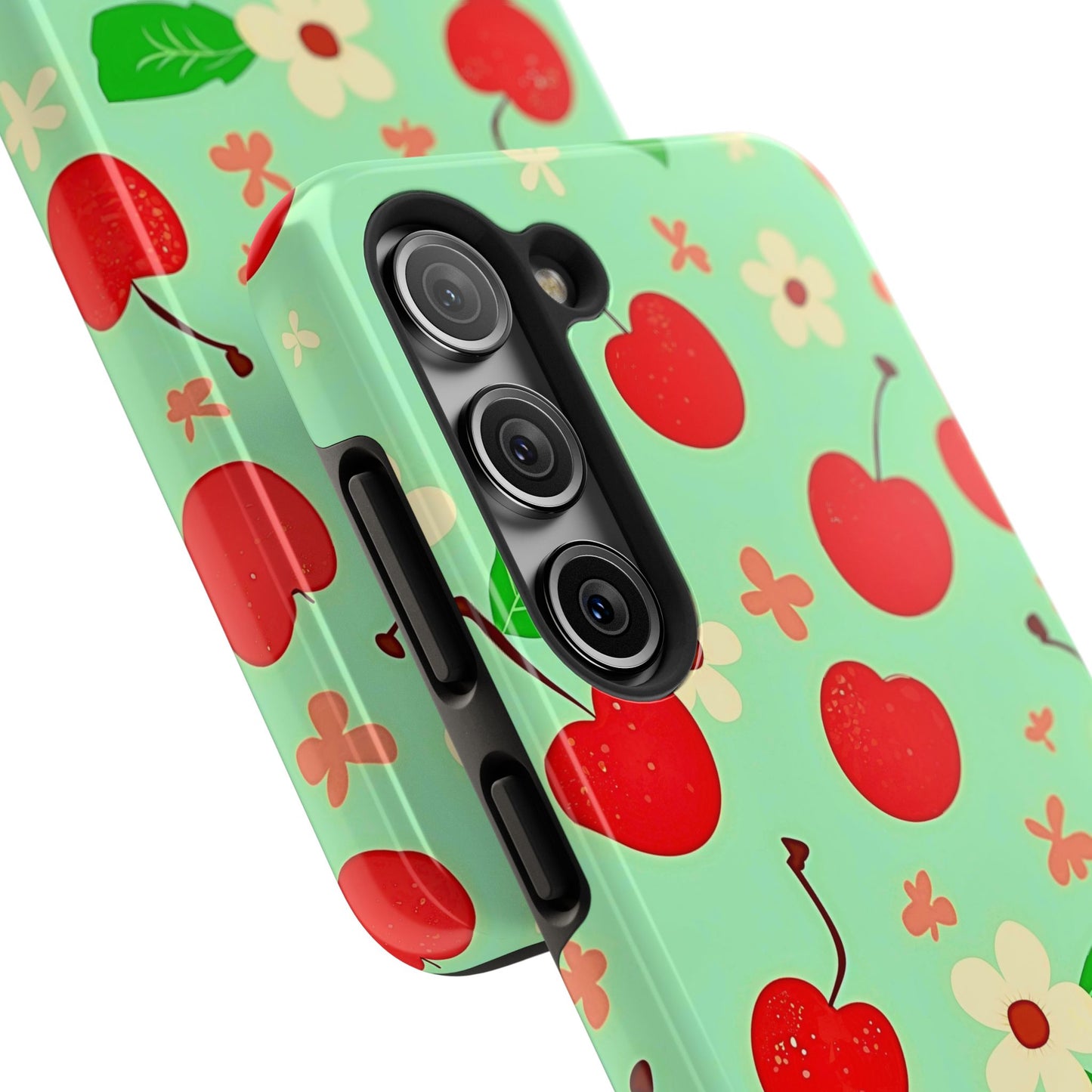 Cute Cherry Flower Pattern Mint Tough Phone Case | Aesthetic