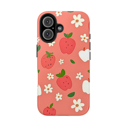 Strawberry Apple Flower Pattern Pink Tough Phone Case | Aesthetic
