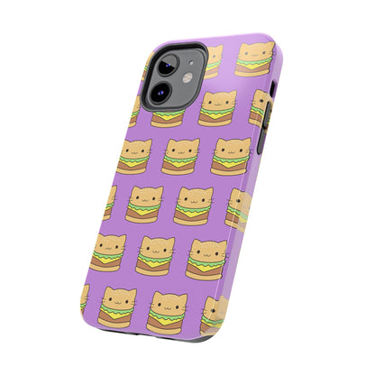 Kawaii Cat Burger Pattern Purple Background Cute Tough Phone Case | Food