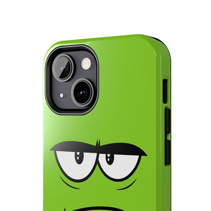 Grumpy Mood Face Green Background Funny Expression Tough Phone Case | Funny