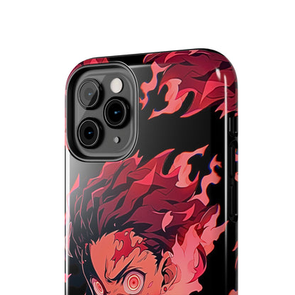 Tanjiro Kamado Flamed Style Black Tough Phone Case | Anime - Demon Slayer