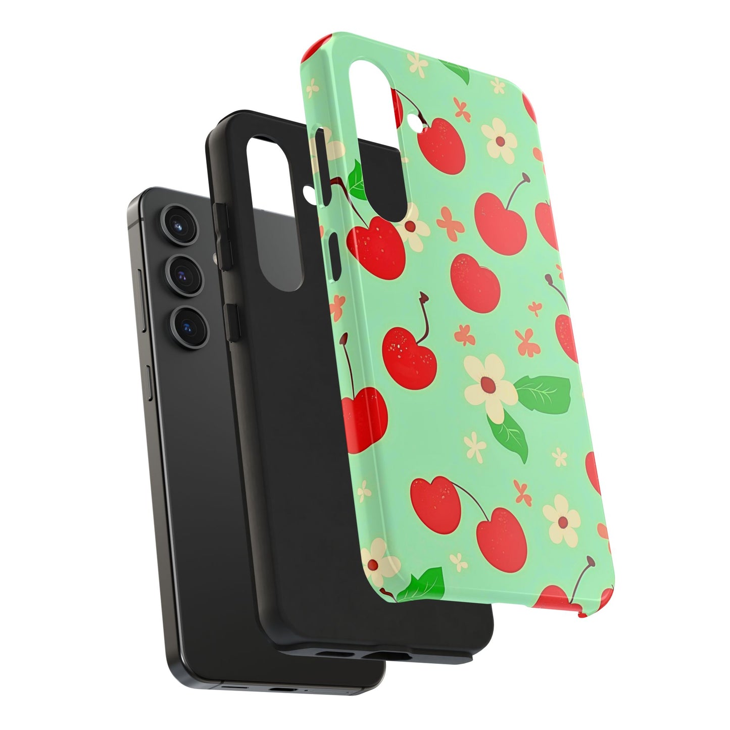 Cute Cherry Flower Pattern Mint Tough Phone Case | Aesthetic