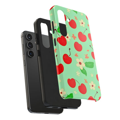 Cute Cherry Flower Pattern Mint Tough Phone Case | Aesthetic
