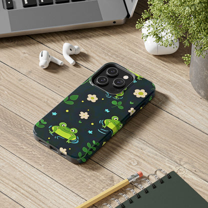 Kawaii Froggy Pattern Black Tough Phone Case | Animals