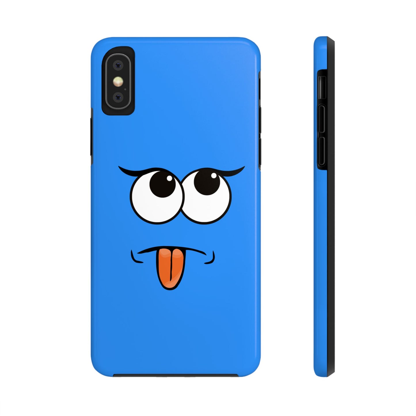 Silly Tongue Out Cartoon Face Blue Background Tough Phone Case | Funny