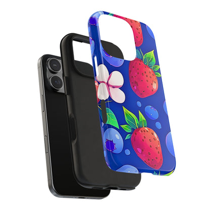 Cute Blueberry Strawberry Fruit Pattern Tough Phone Case | Aesthetic