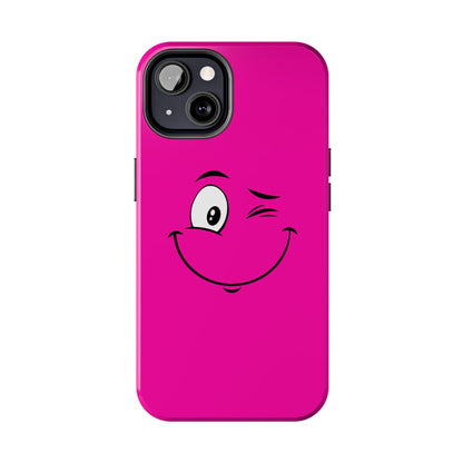 Winking Face Pink Background Cheeky Cartoon Style Tough Phone Case | Funny