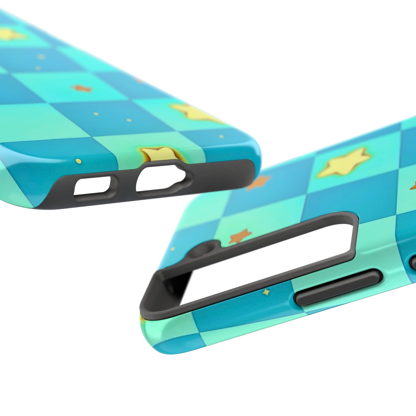 Vibrant Preppy Checkered Blue & Yellow Stars Tough Phone Case | Aesthetic