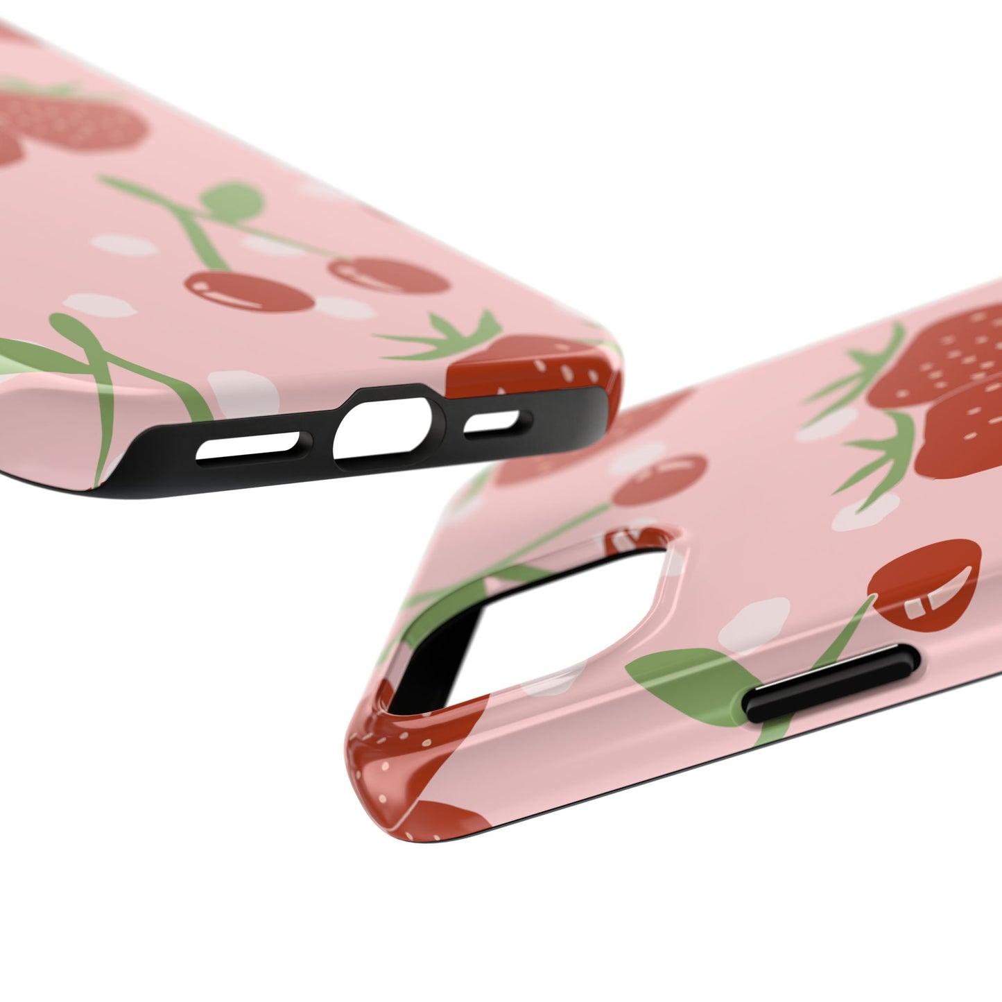 Cute Pink and Red Cherry and Strawberry Tough Phone Case | Food