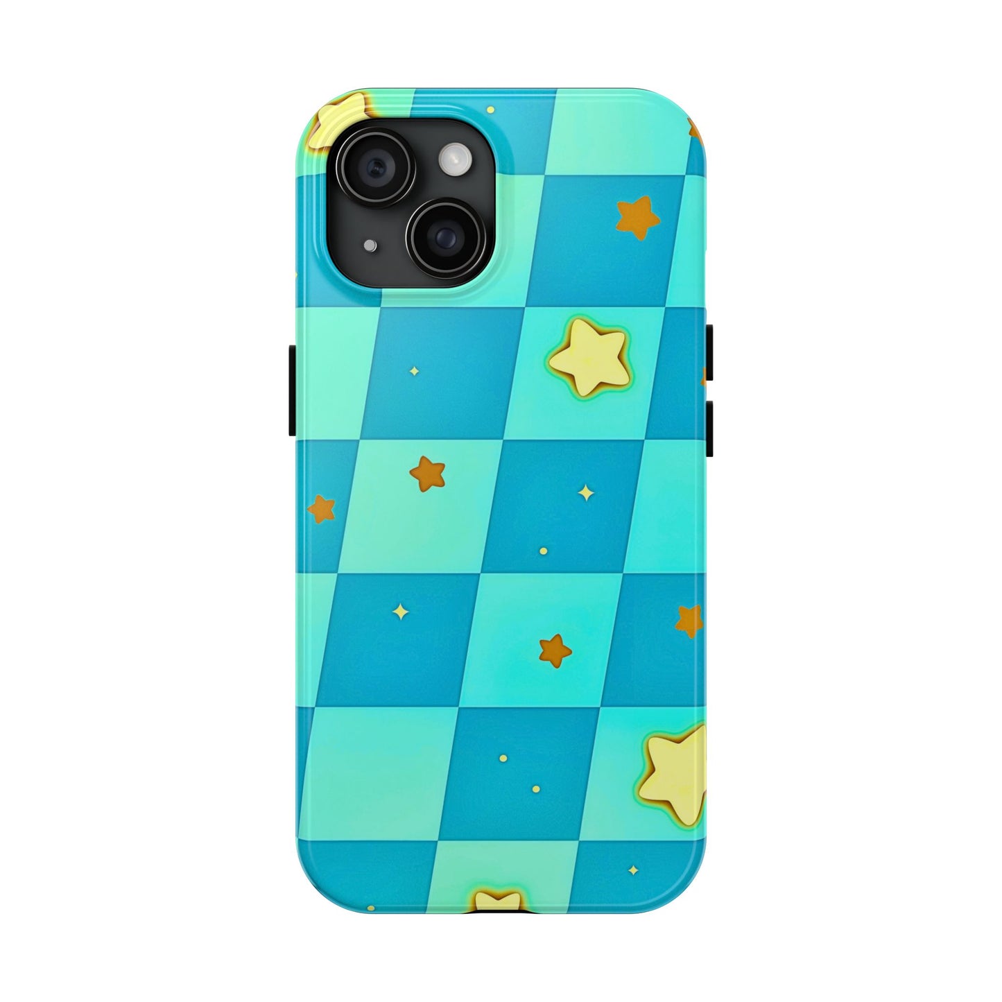 Vibrant Preppy Checkered Blue & Yellow Stars Tough Phone Case | Aesthetic