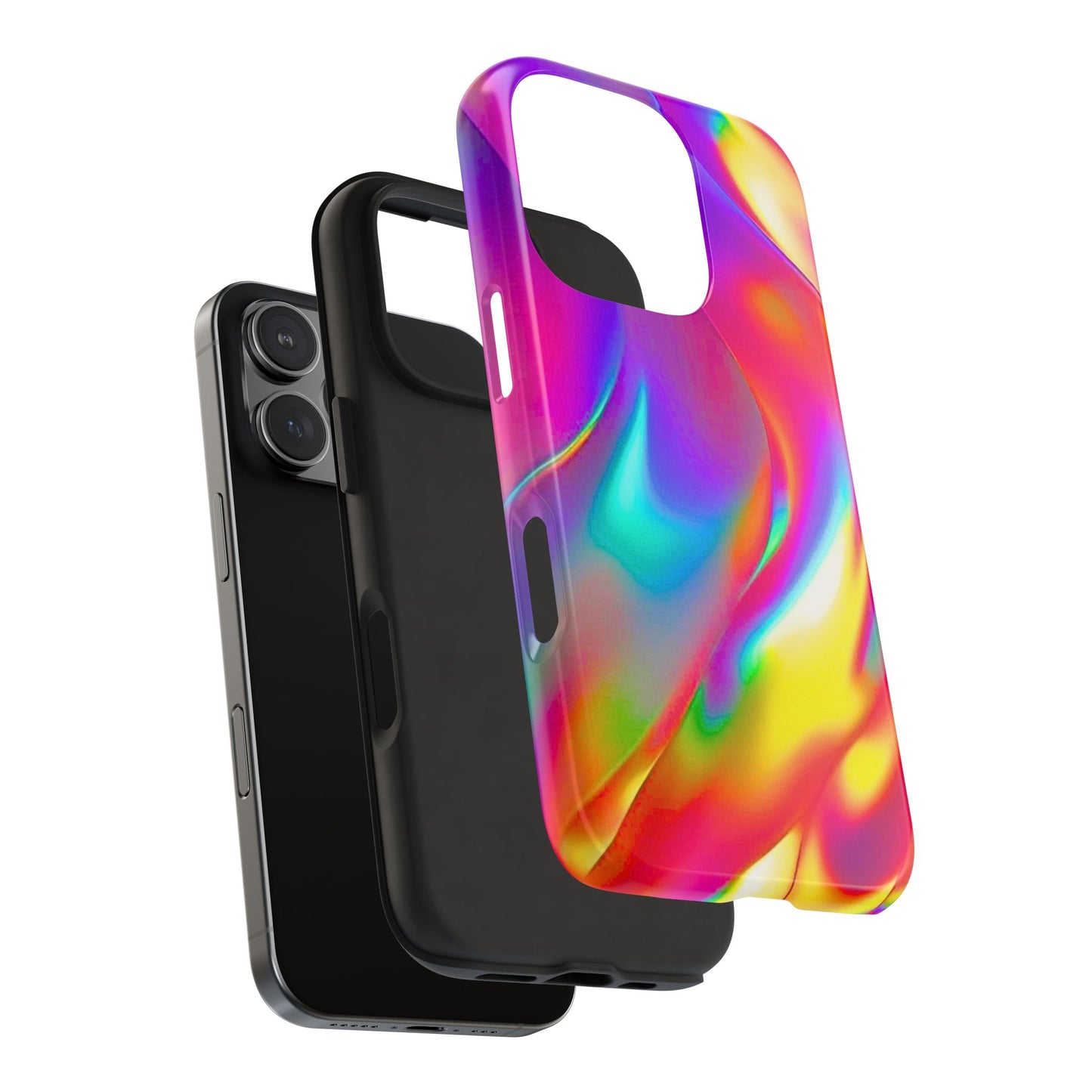 Funda resistente para teléfono con brillo metálico holográfico y estilo abstracto | Estética