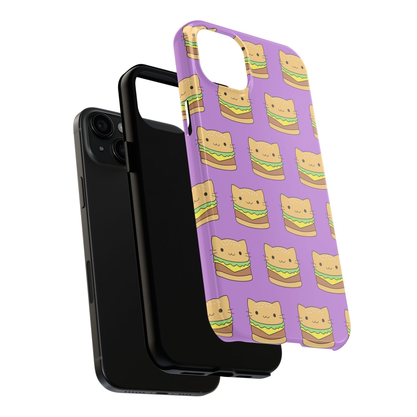 Kawaii Cat Burger Pattern Purple Background Cute Tough Phone Case | Food