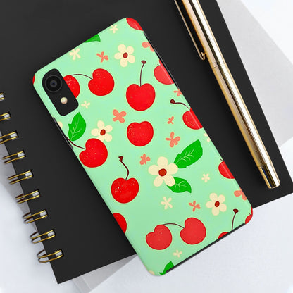 Cute Cherry Flower Pattern Mint Tough Phone Case | Aesthetic