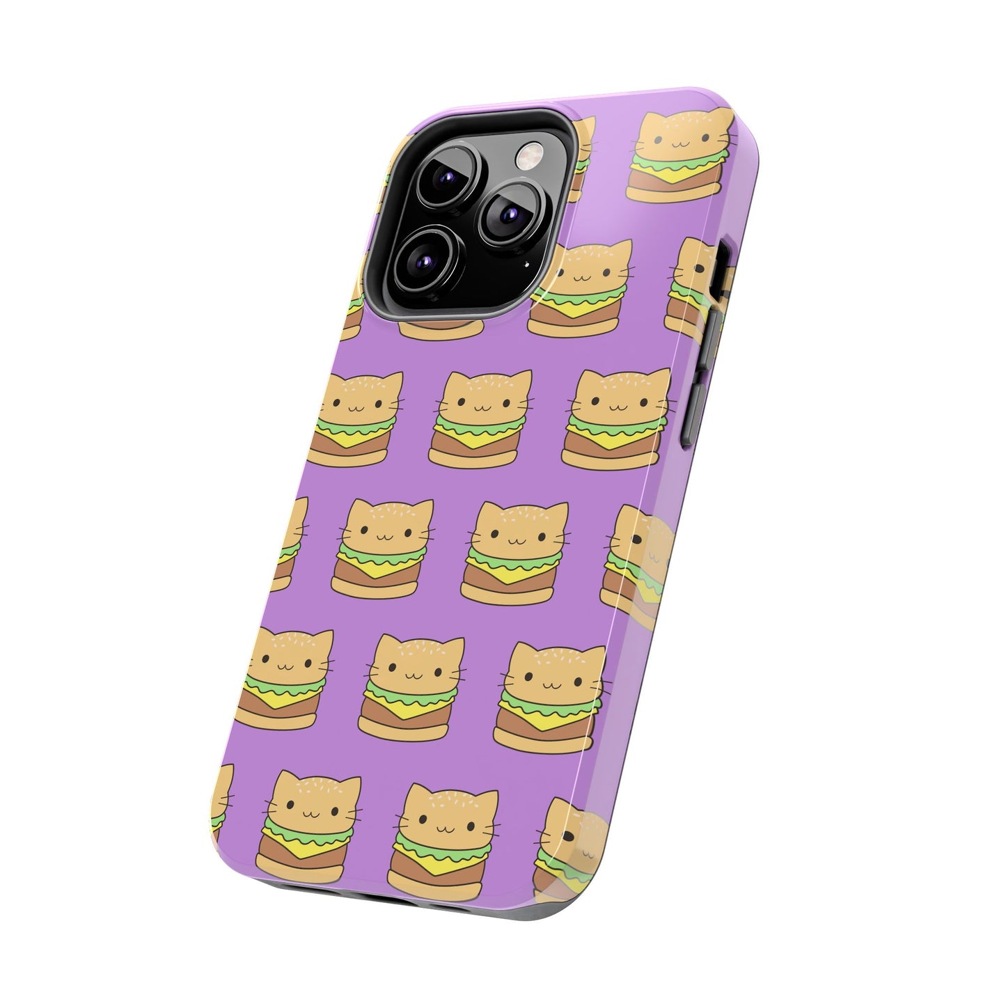 Kawaii Cat Burger Pattern Purple Background Cute Tough Phone Case | Food