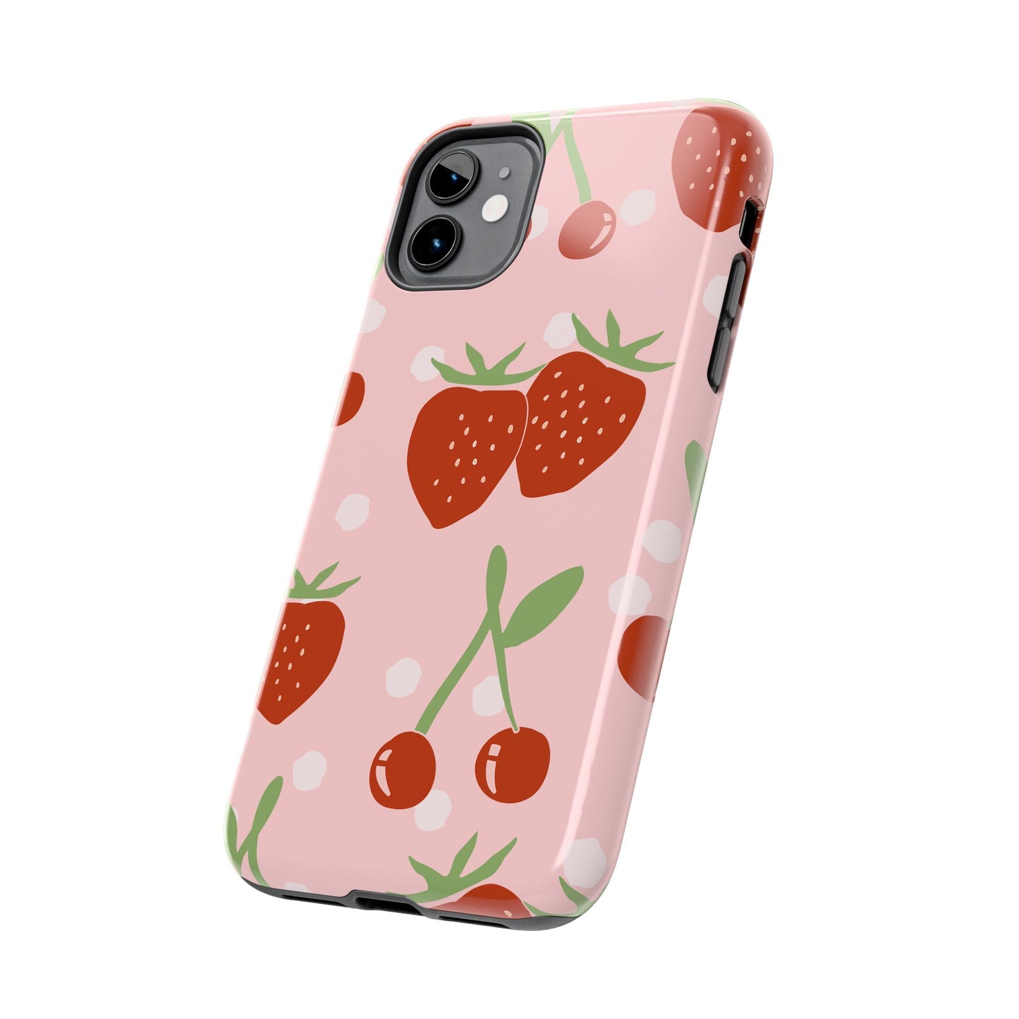 Cute Pink and Red Cherry and Strawberry Tough Phone Case | Food