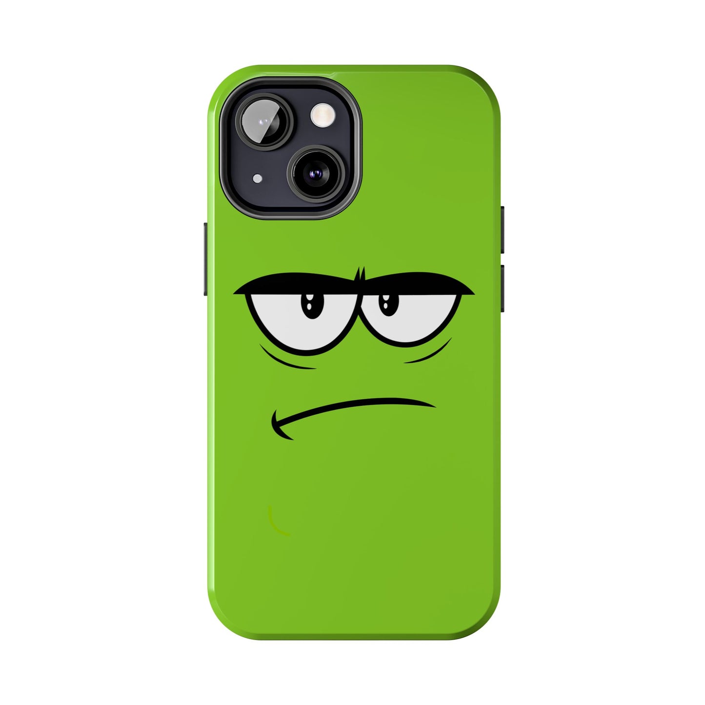 Grumpy Mood Face Green Background Funny Expression Tough Phone Case | Funny