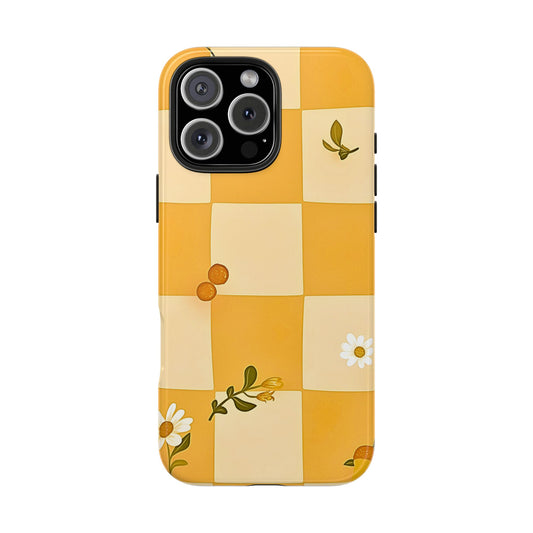 Yellow Checkered Preppy Daisies Tough Phone Case | Aesthetic